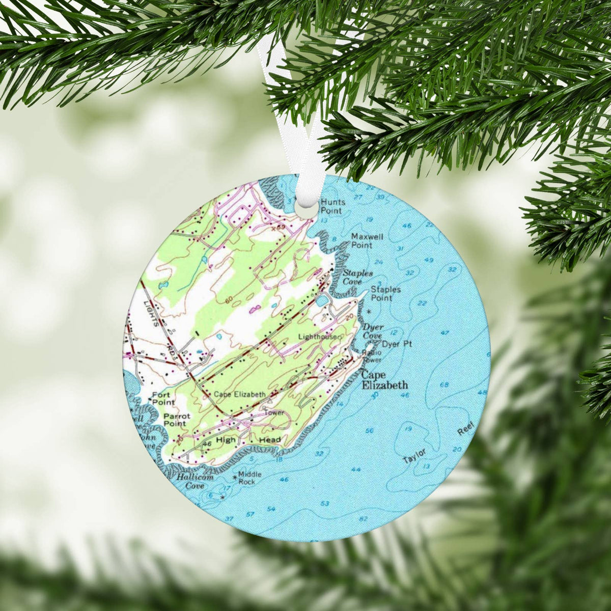 Cape Elizabeth Maine vintage map Christmas ornament