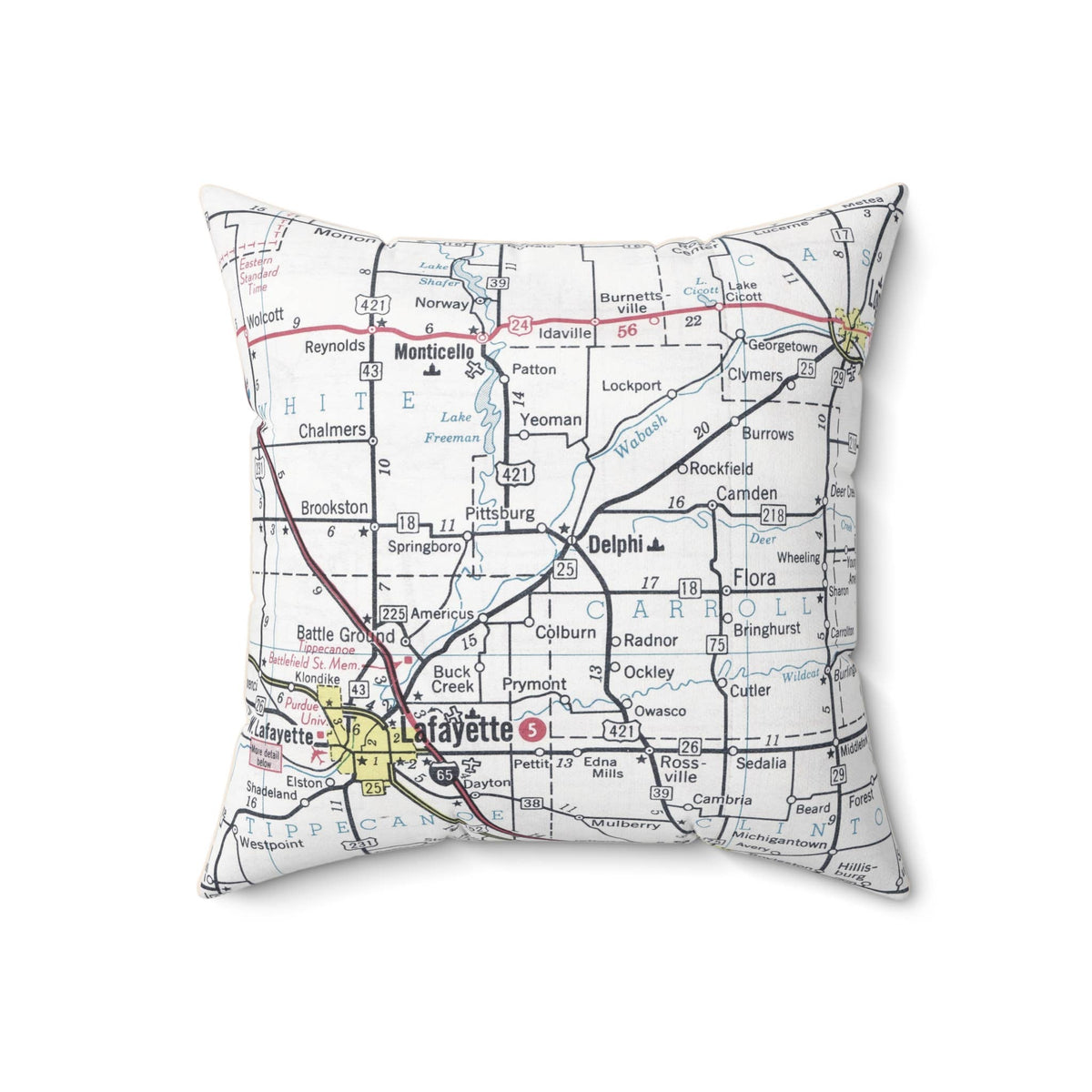 Delphi Indiana vintage map throw pillow