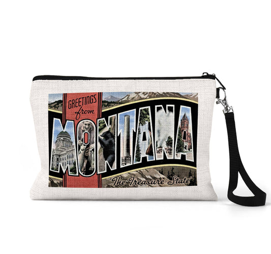 Montana vintage postcard wristlet travel pouch