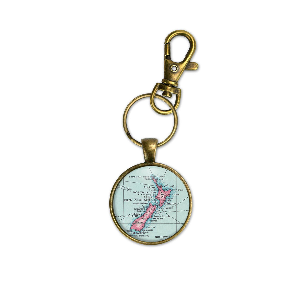 New Zealand vintage map keychain