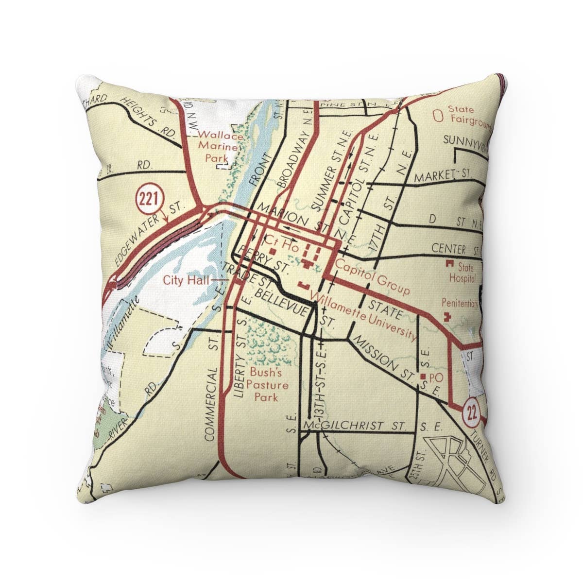 Willamette University vintage map throw pillow