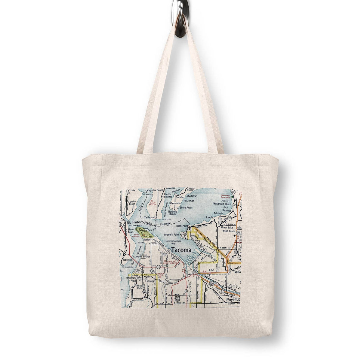 Tacoma Washington Vintage Map Canvas Tote Bag