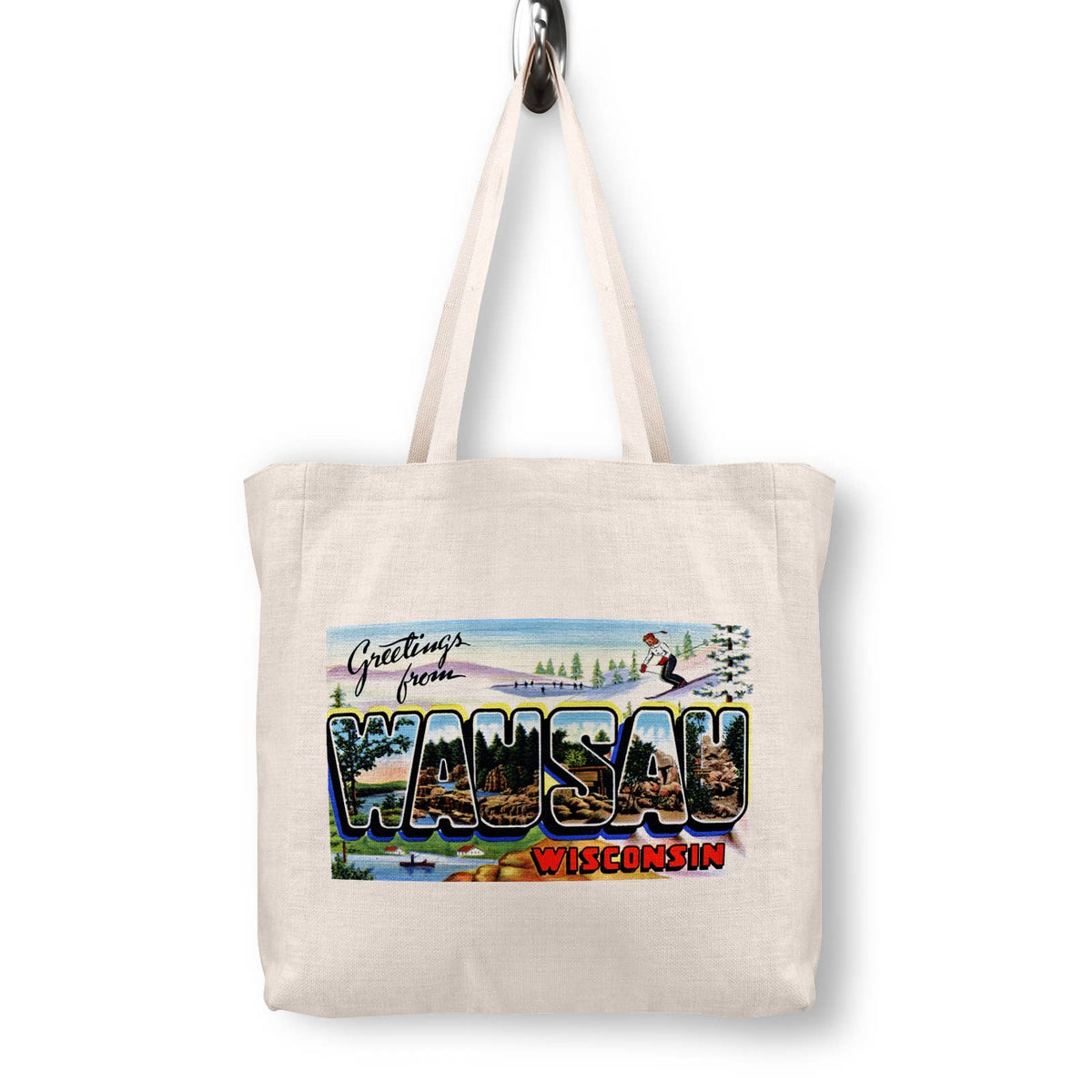 Wausau Wisconsin Vintage Postcard Canvas Tote Bag