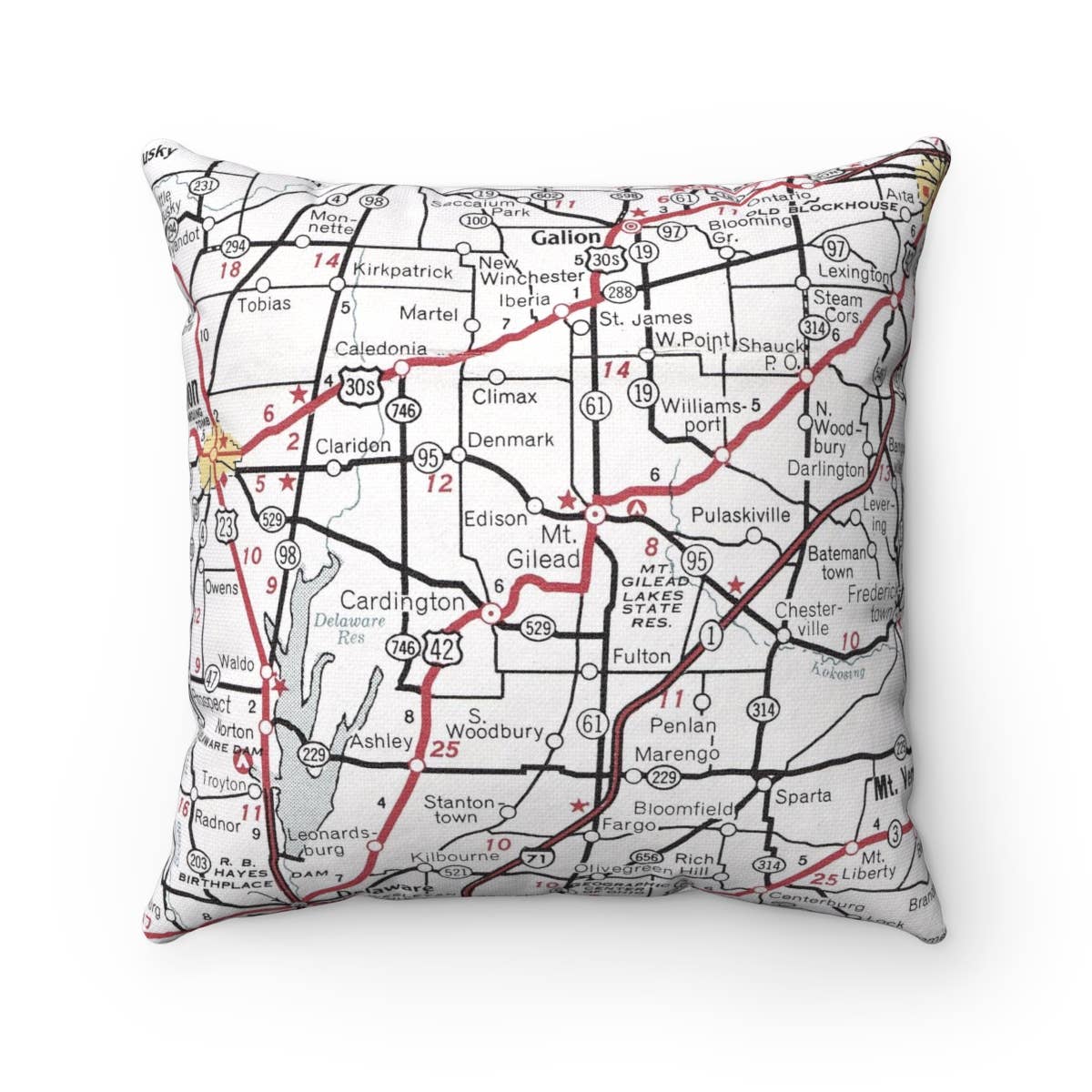 Mt Gilead Ohio vintage map throw pillow