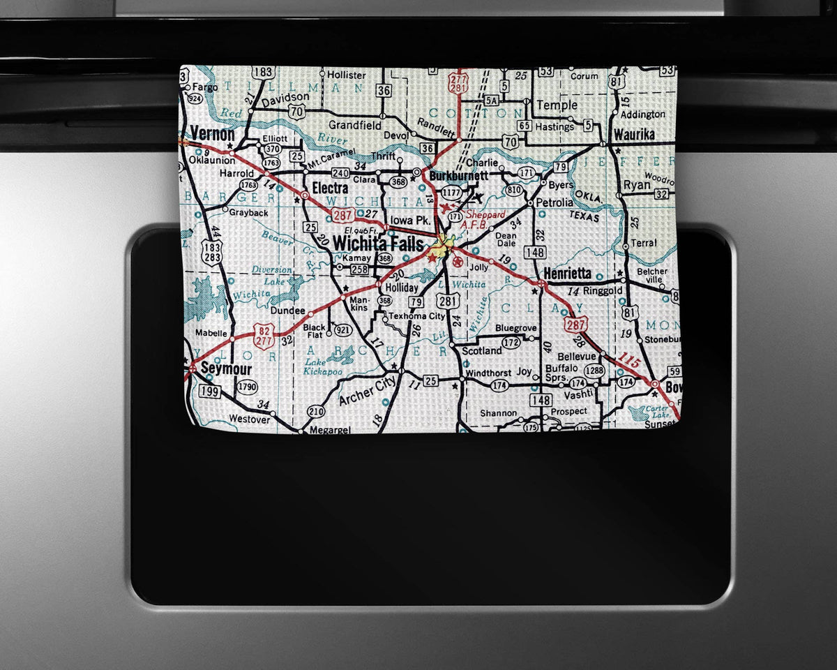 Wichita Falls Texas map tea towel