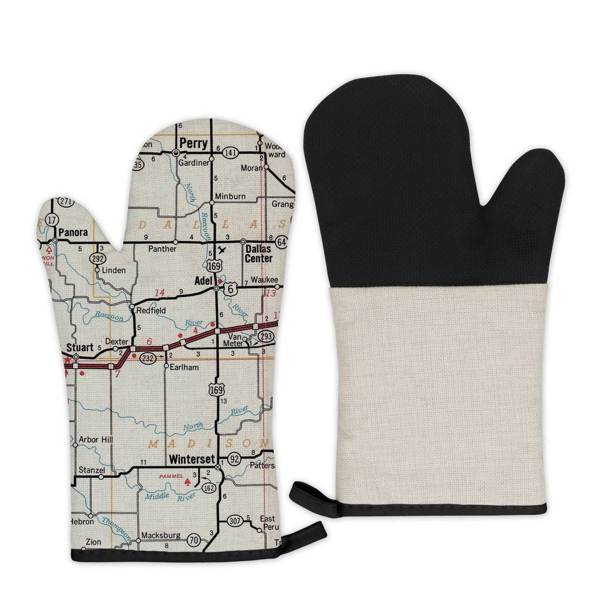 Earlham Iowa vintage map oven mitt