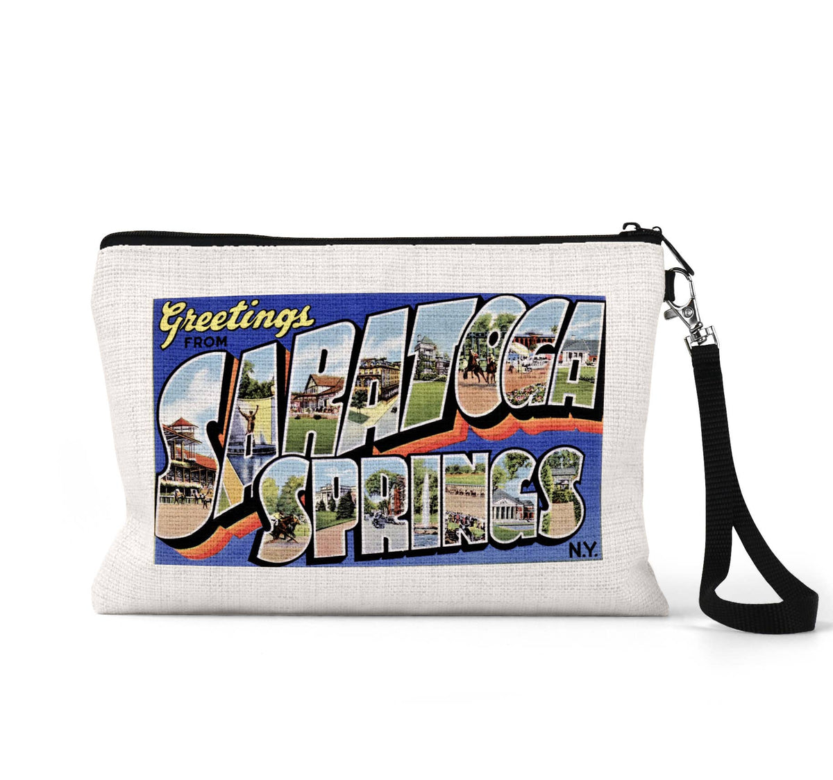 Saratoga Springs New York vintage postcard wristlet travel pouch