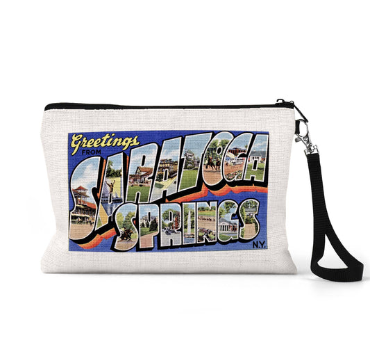 Saratoga Springs New York vintage postcard wristlet travel pouch
