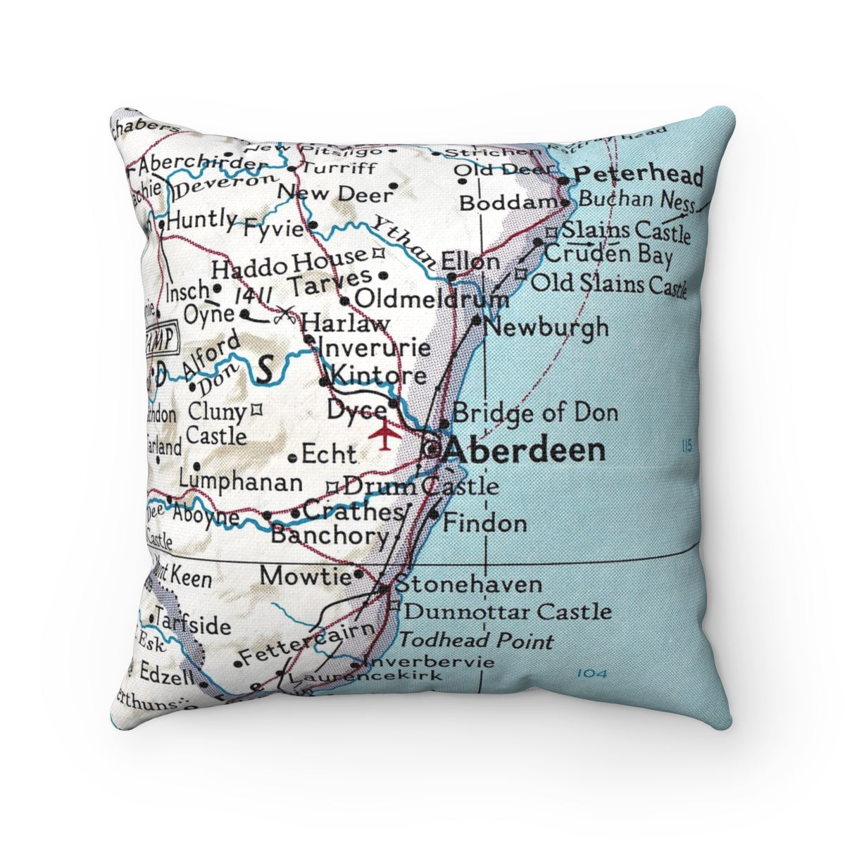 Aberdeen Scotland vintage map throw pillow front view