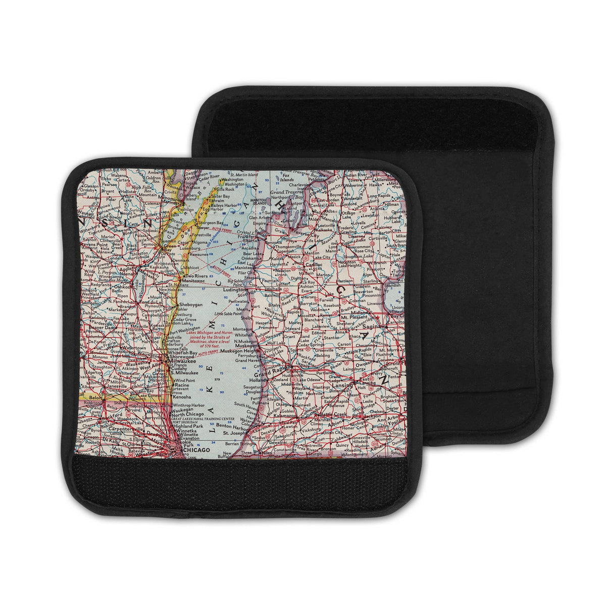 Lake Michigan Map Suitcase Spotter Luggage Handle Wrap view 2