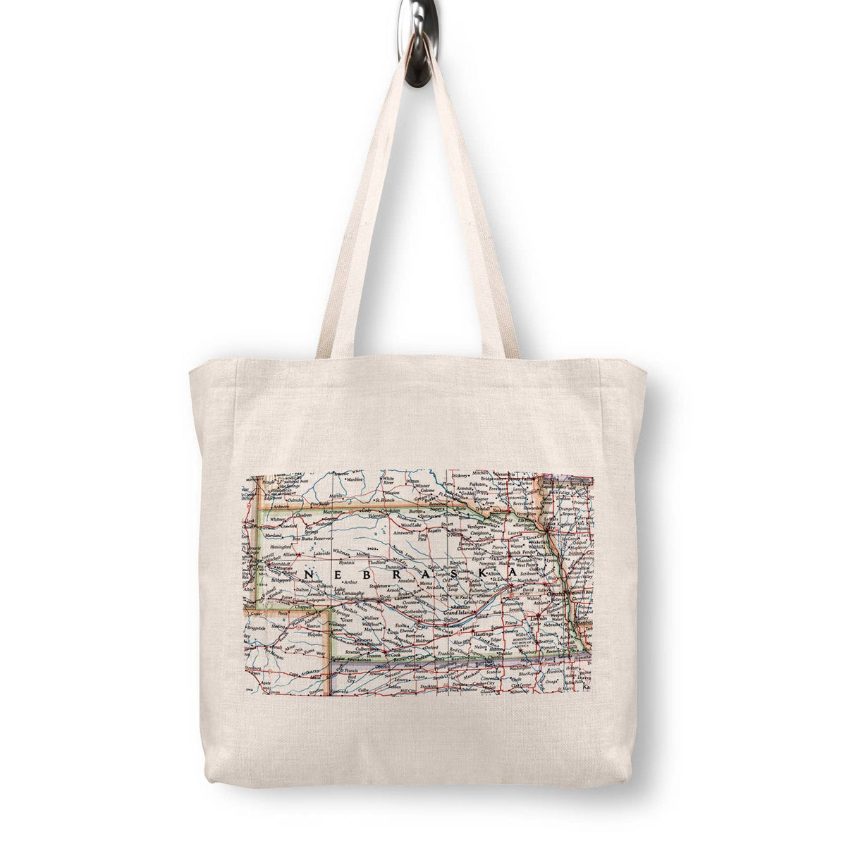 Nebraska Vintage Map Canvas Tote Bag