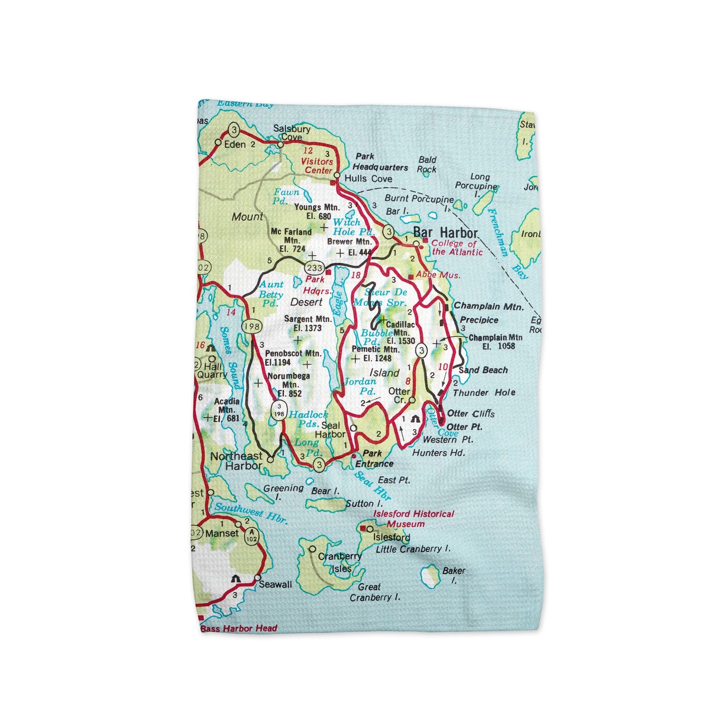 Acadia National Park Map Tea Towel | Waffle-Weave Kitchen Towel Gift