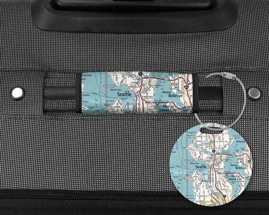Seattle Washington Map Luggage Tag and Handle Wrap