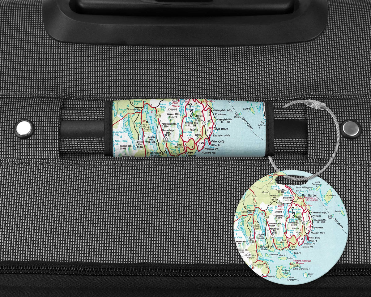 Acadia National Park Bar Harbor Maine Map Luggage Tag and Handle Wrap view 3