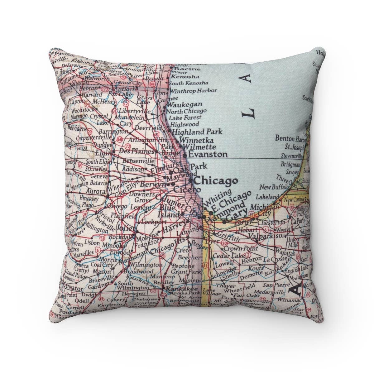 Chicago Metropolitan vintage map throw pillow