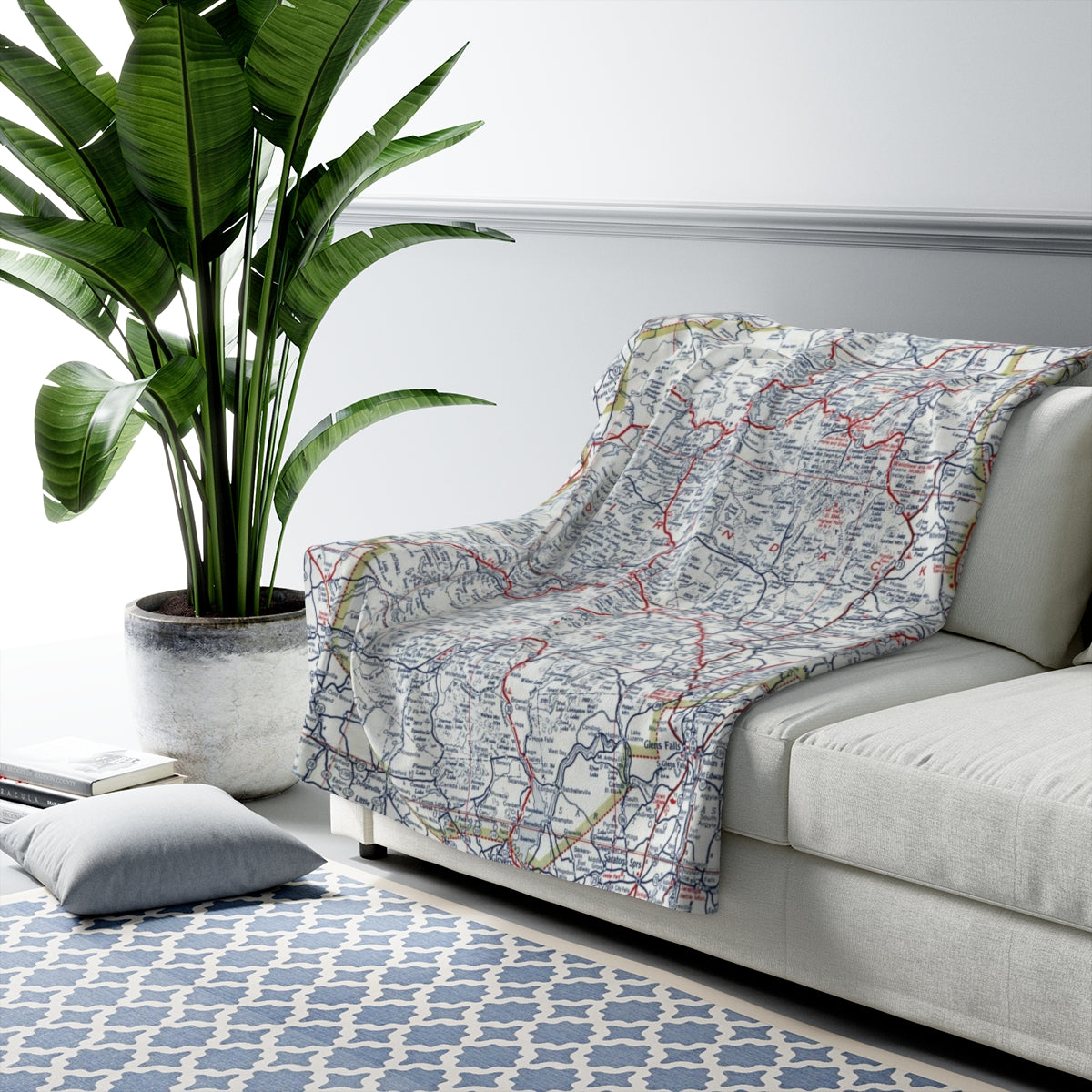 Adirondack Mountains New York Map Sherpa Fleece Blanket | Cozy Travel Throw