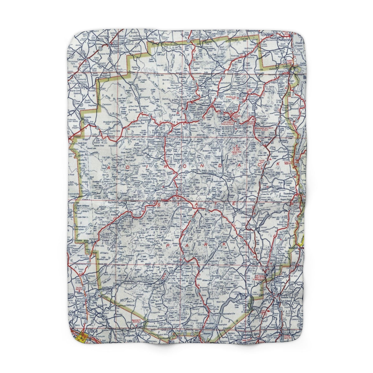 Adirondack Mountains New York Map Sherpa Fleece Blanket | Cozy Travel Throw
