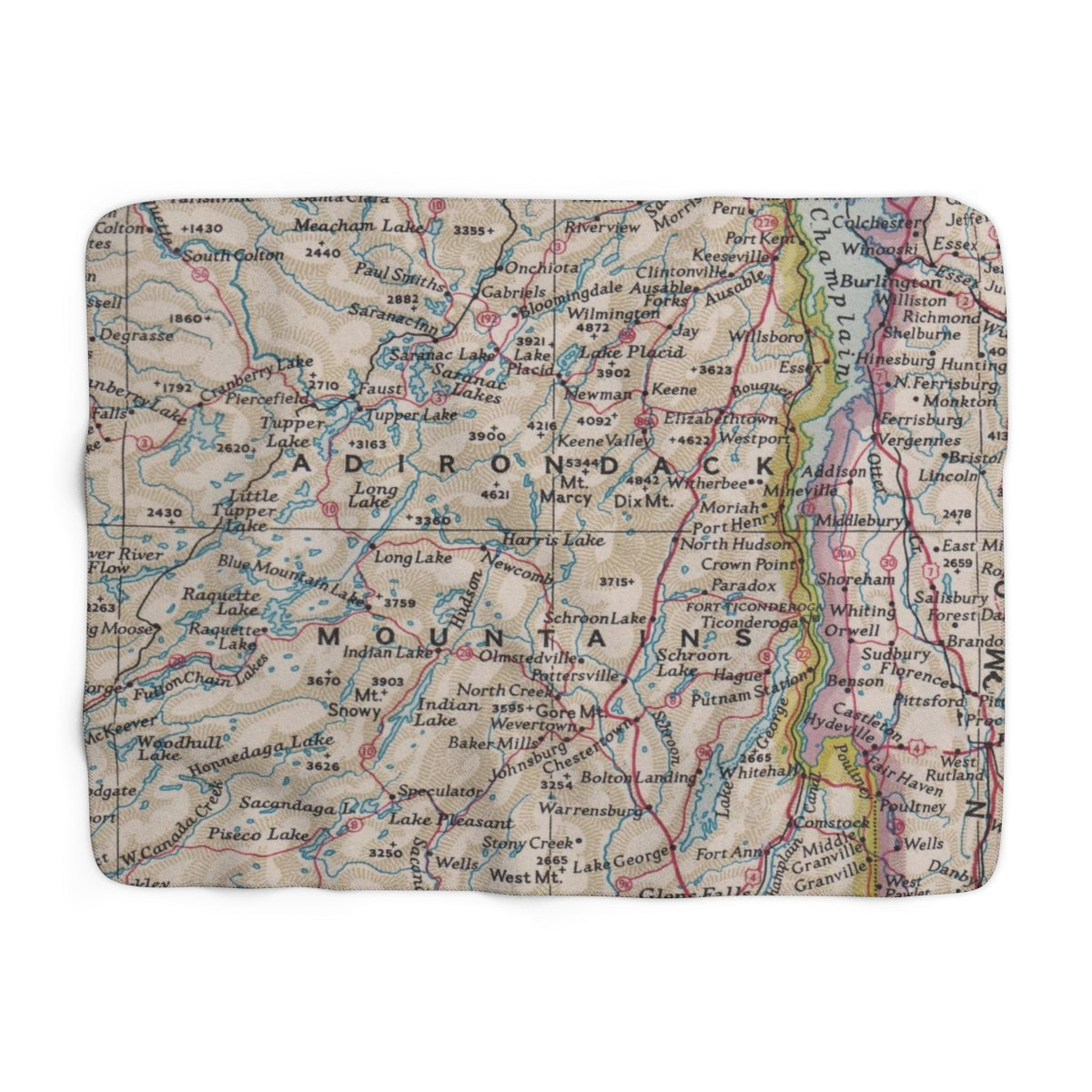Adirondack Mountains Upstate New York Map Fleece Blanket
