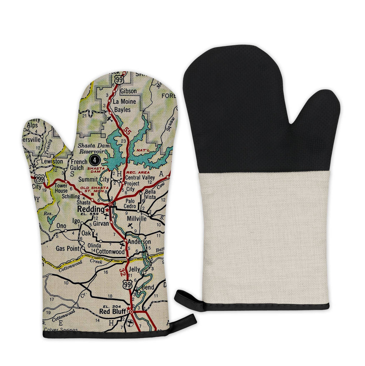 Redding California vintage map oven mitt