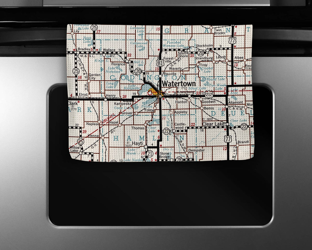 Watertown South Dakota map tea towel
