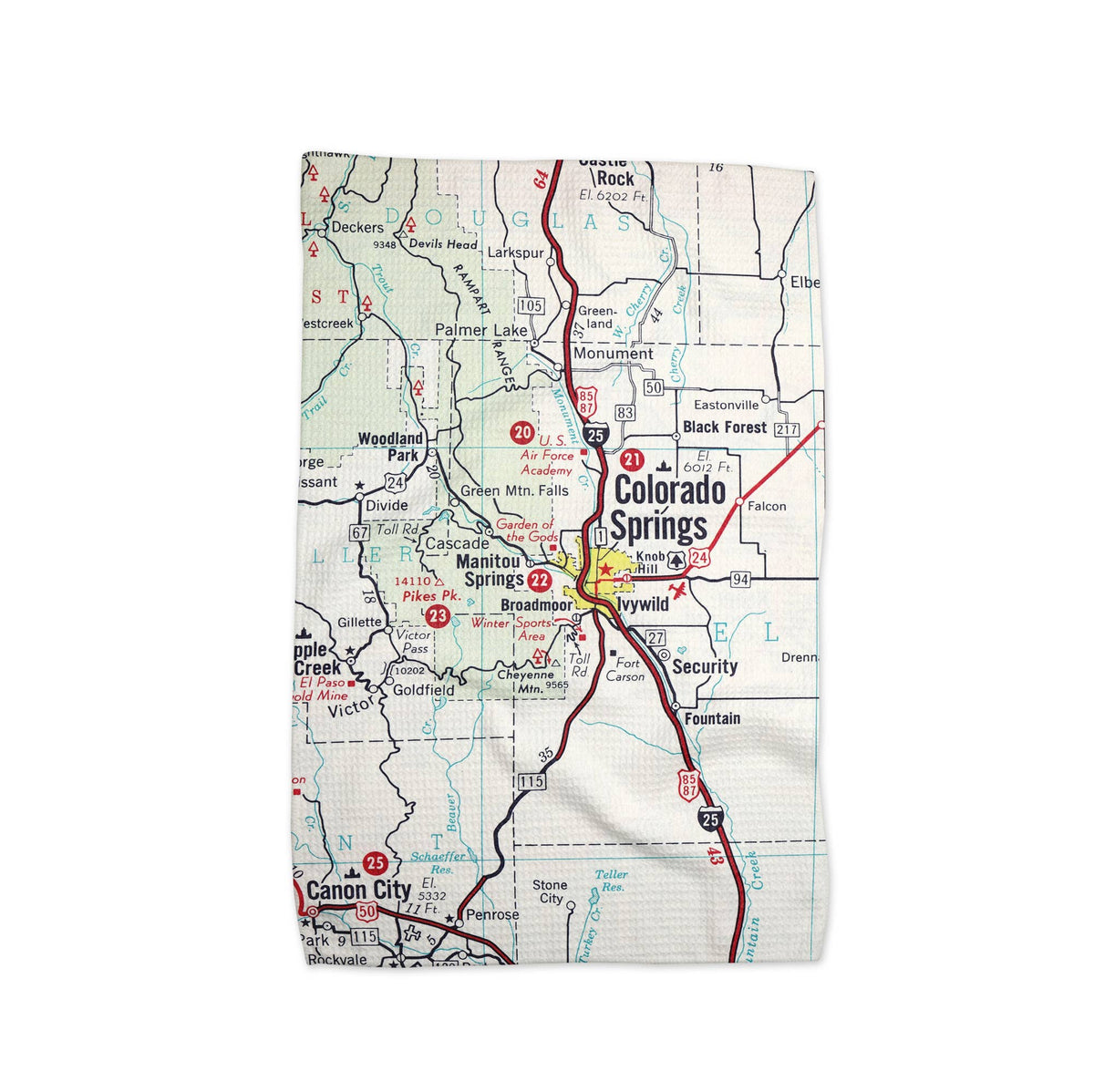 Colorado Springs Colorado map tea towel