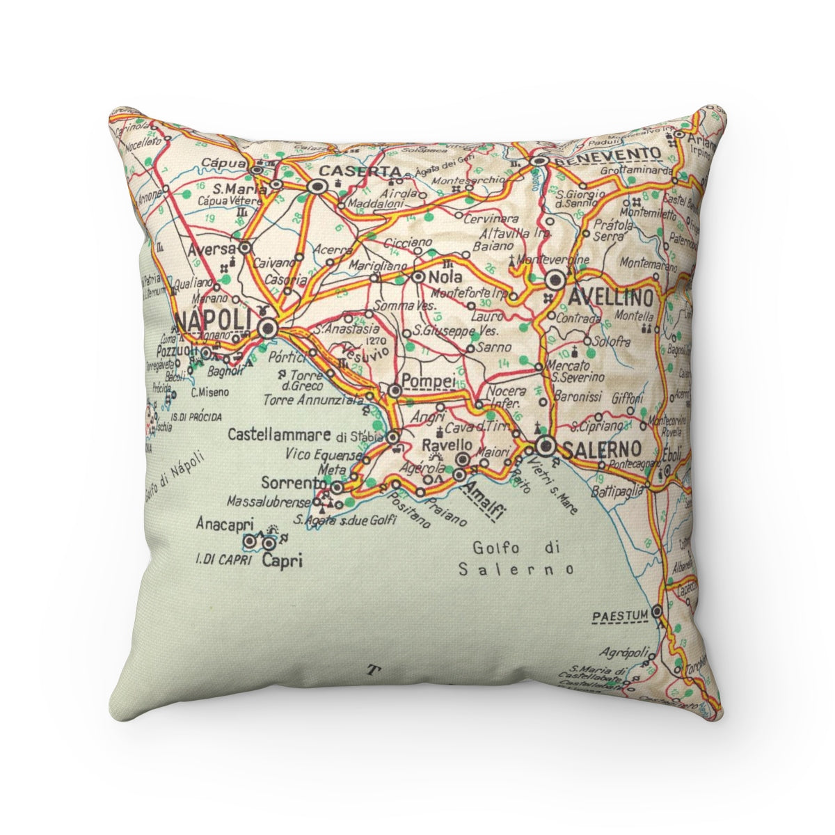 Amalfi Coast Italy vintage map throw pillow front view