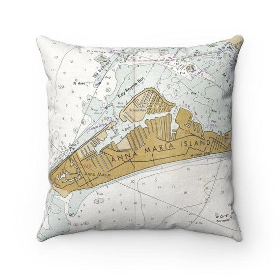 Anna Maria Island Florida vintage map throw pillow front view