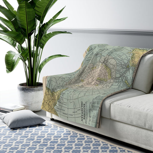 Antarctica Map Sherpa Fleece Blanket | Cozy Travel Throw
