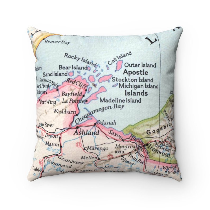 Apostle Islands Wisconsin vintage map throw pillow front view