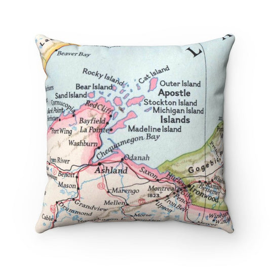 Apostle Islands Wisconsin vintage map throw pillow front view