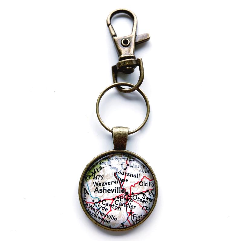 Asheville North Carolina Vintage Map Keychain