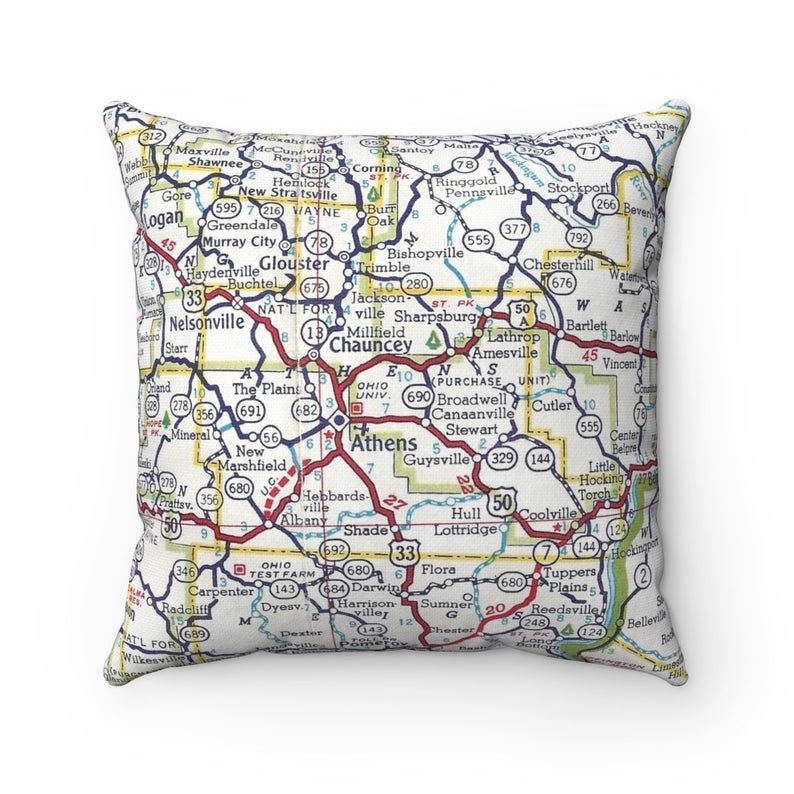 Athens Ohio vintage map throw pillow front view