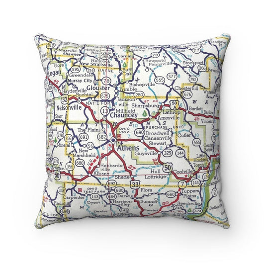 Athens Ohio vintage map throw pillow front view