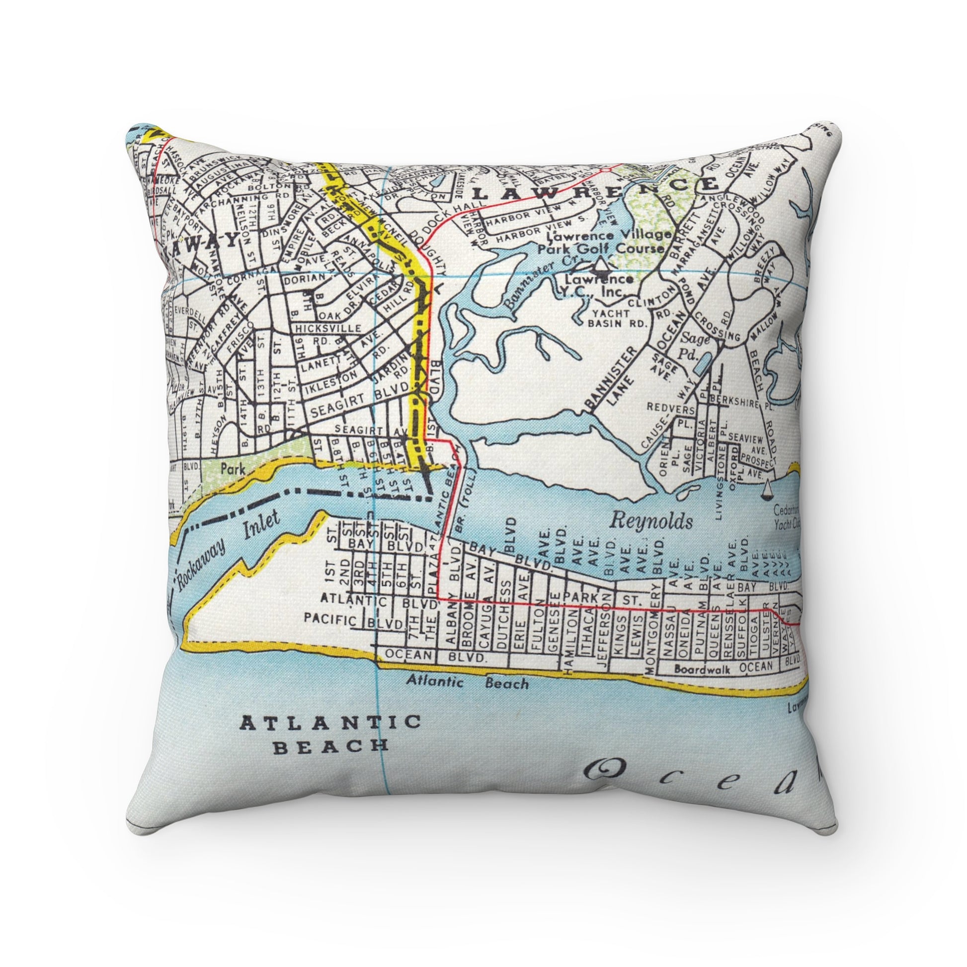 Atlantic Beach New York vintage map throw pillow front view