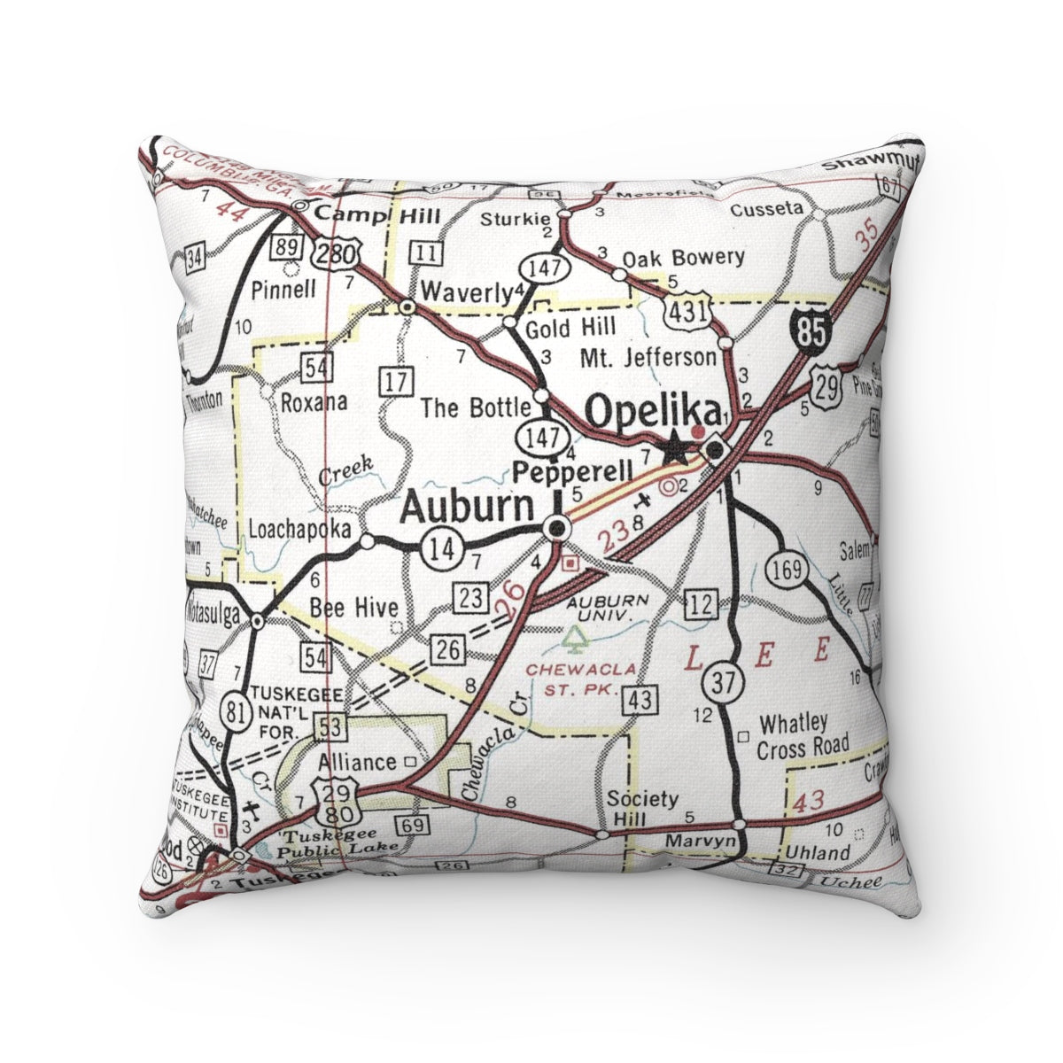 Auburn University vintage map throw pillow front view