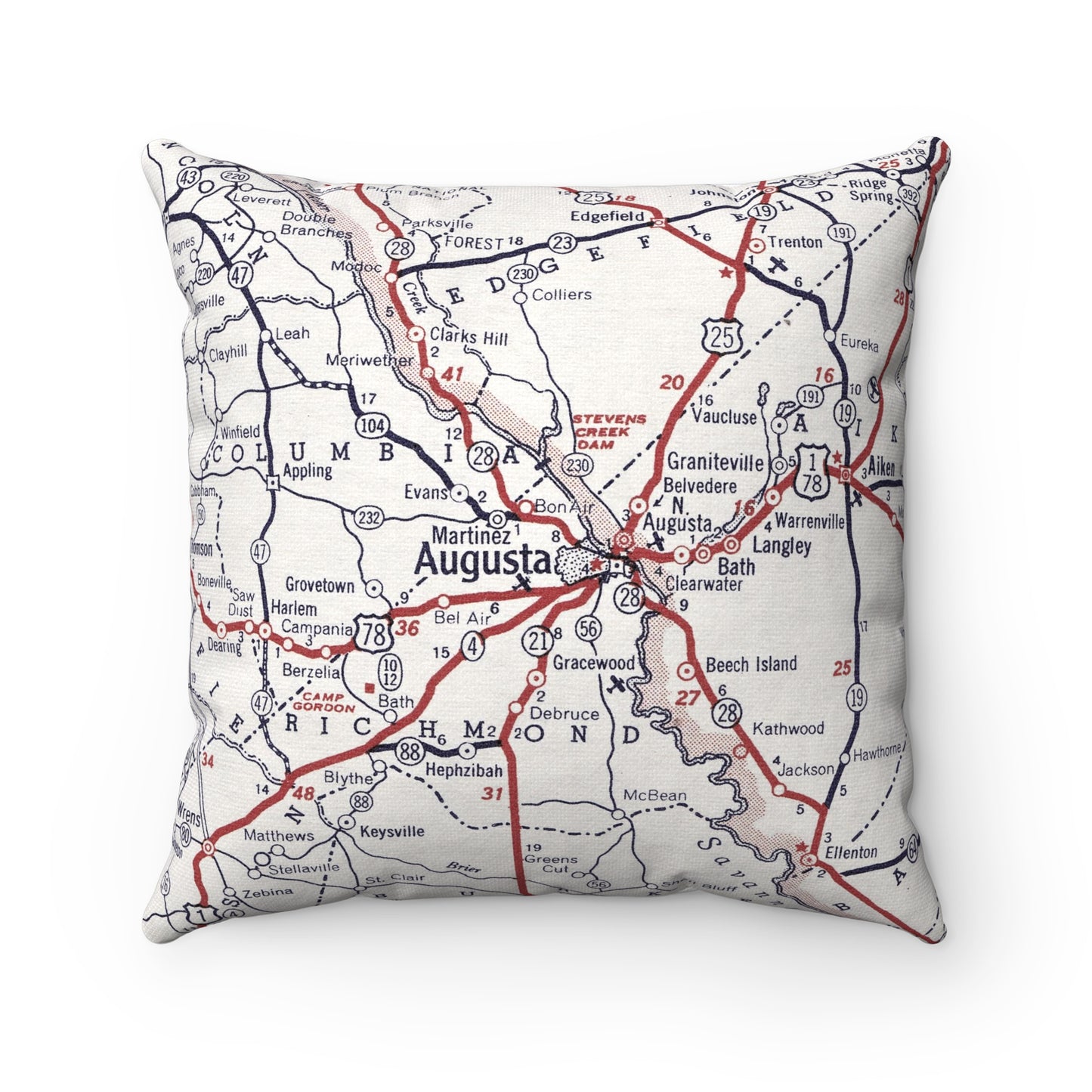 Augusta Georgia vintage map throw pillow front view