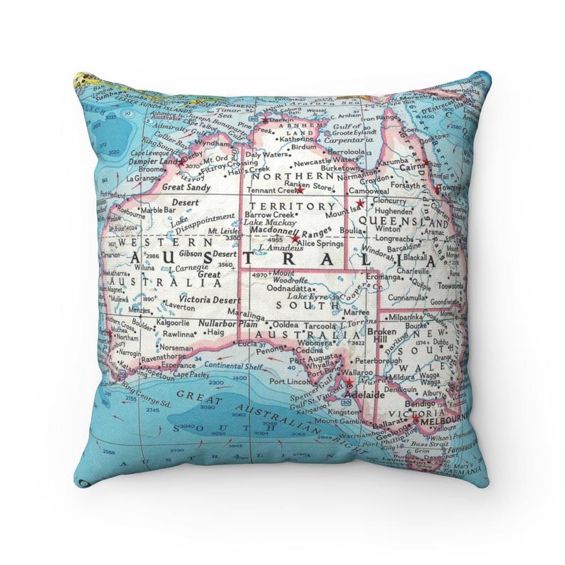 Australia vintage map throw pillow front view