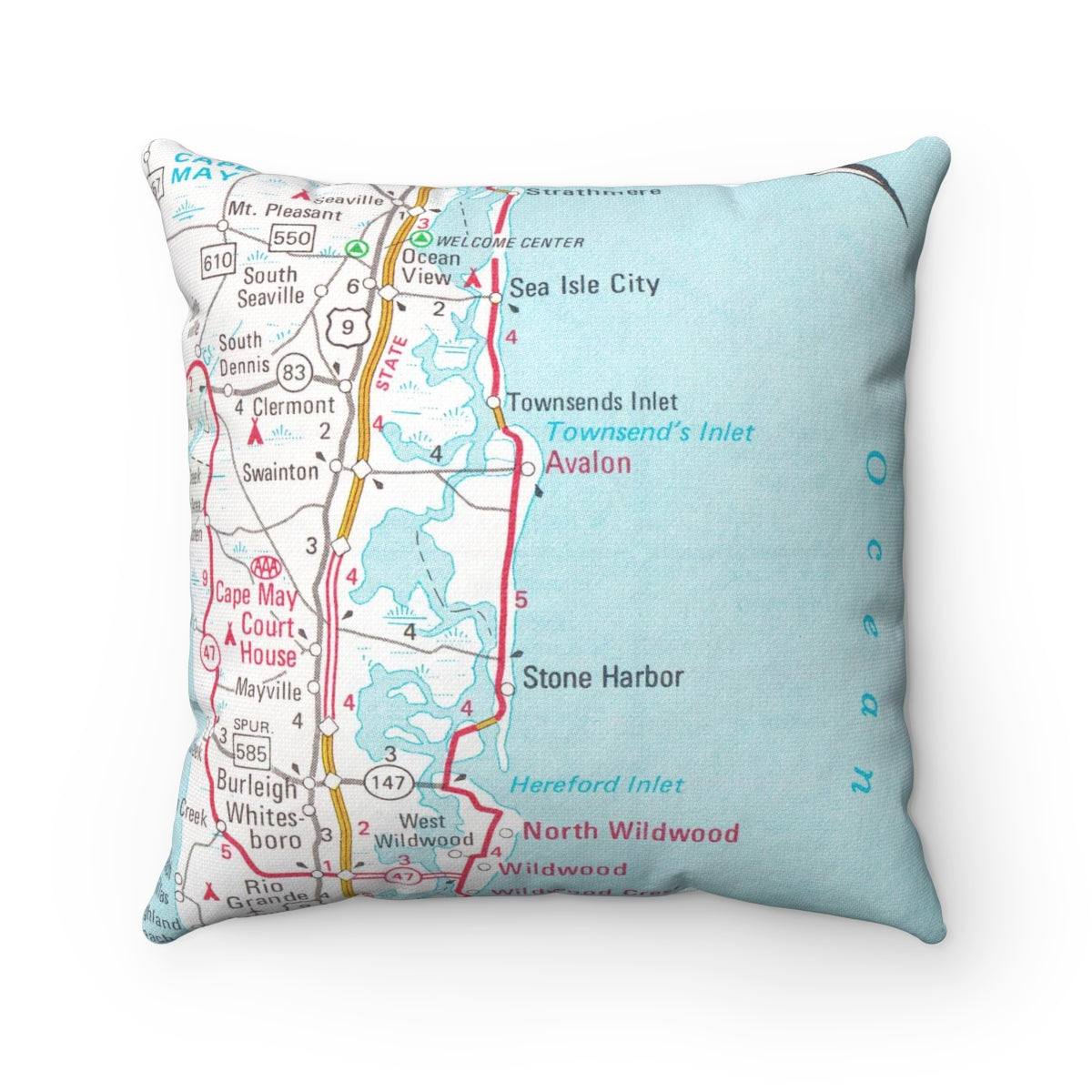 Avalon New Jersey vintage map throw pillow front view