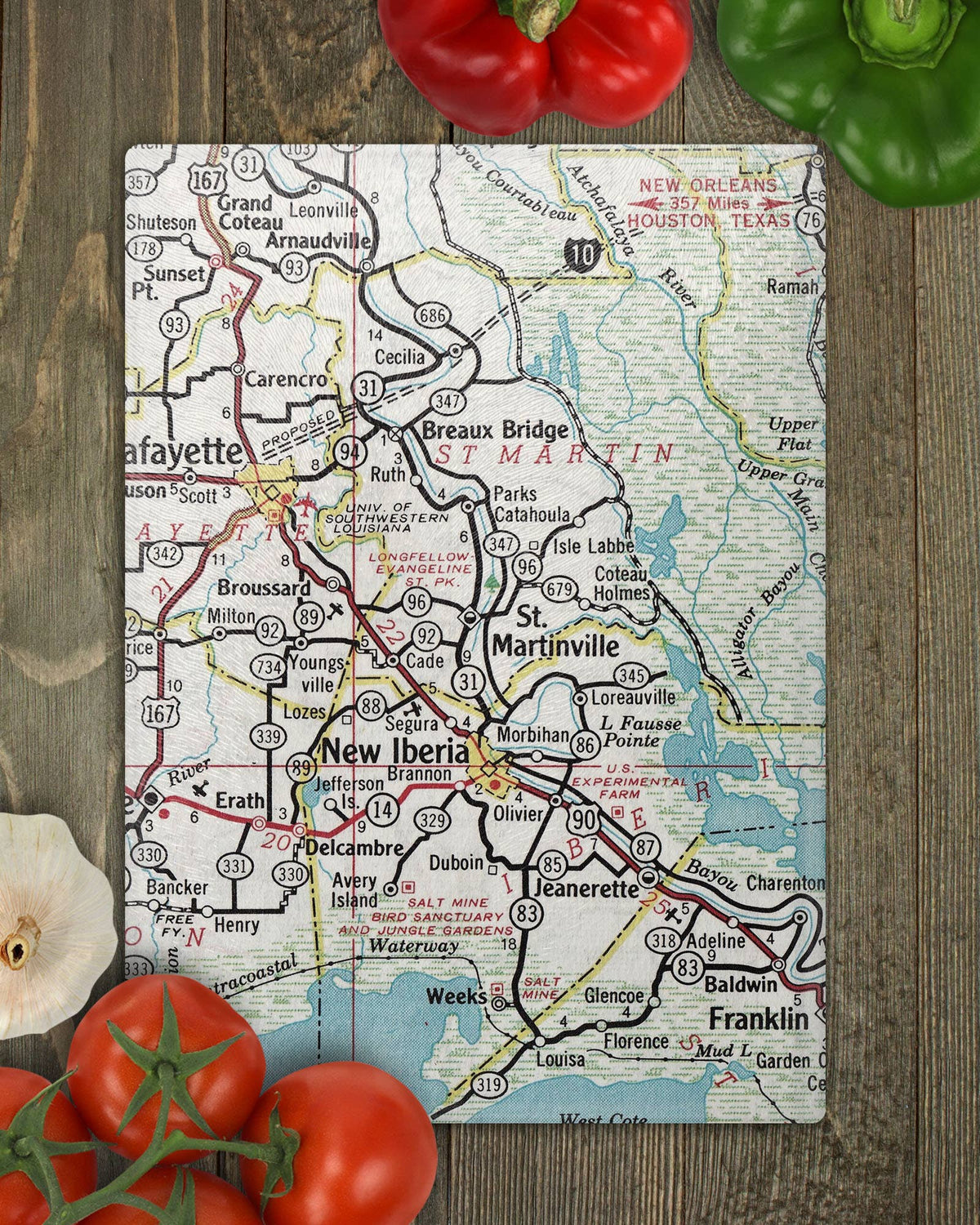 St. Martinville Louisiana vintage map glass cutting board