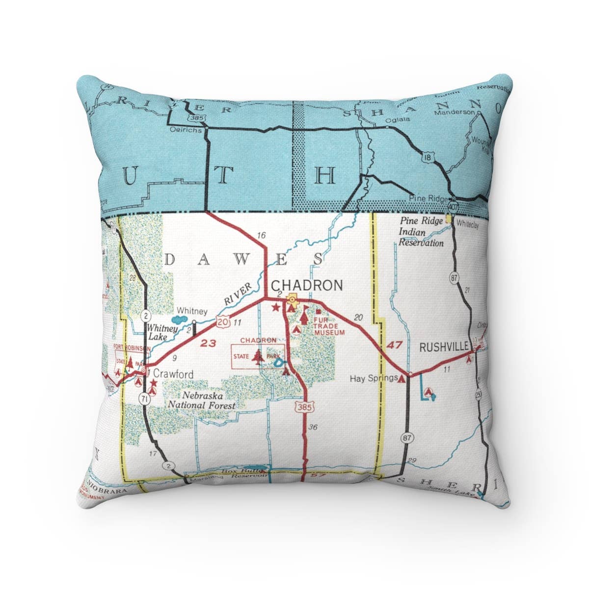 Chadron Nebraska vintage map throw pillow