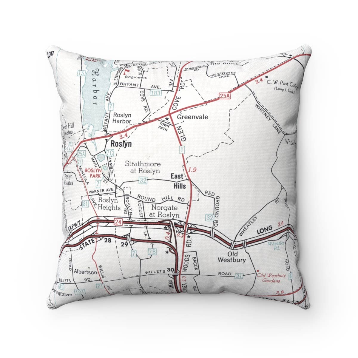 East Hills Long Island New York vintage map throw pillow