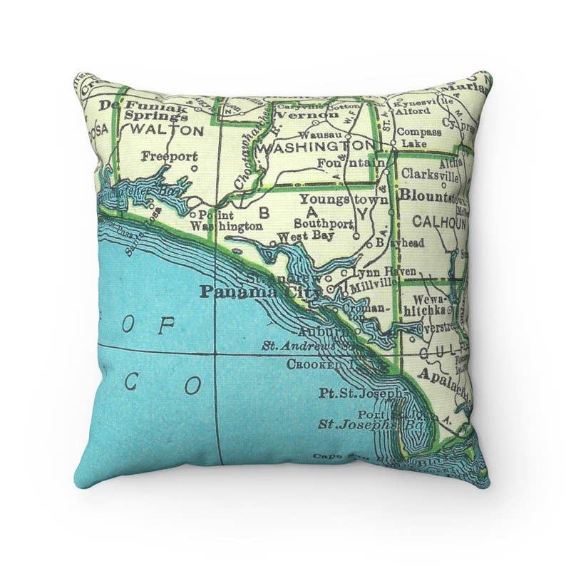 Panama City vintage map throw pillow
