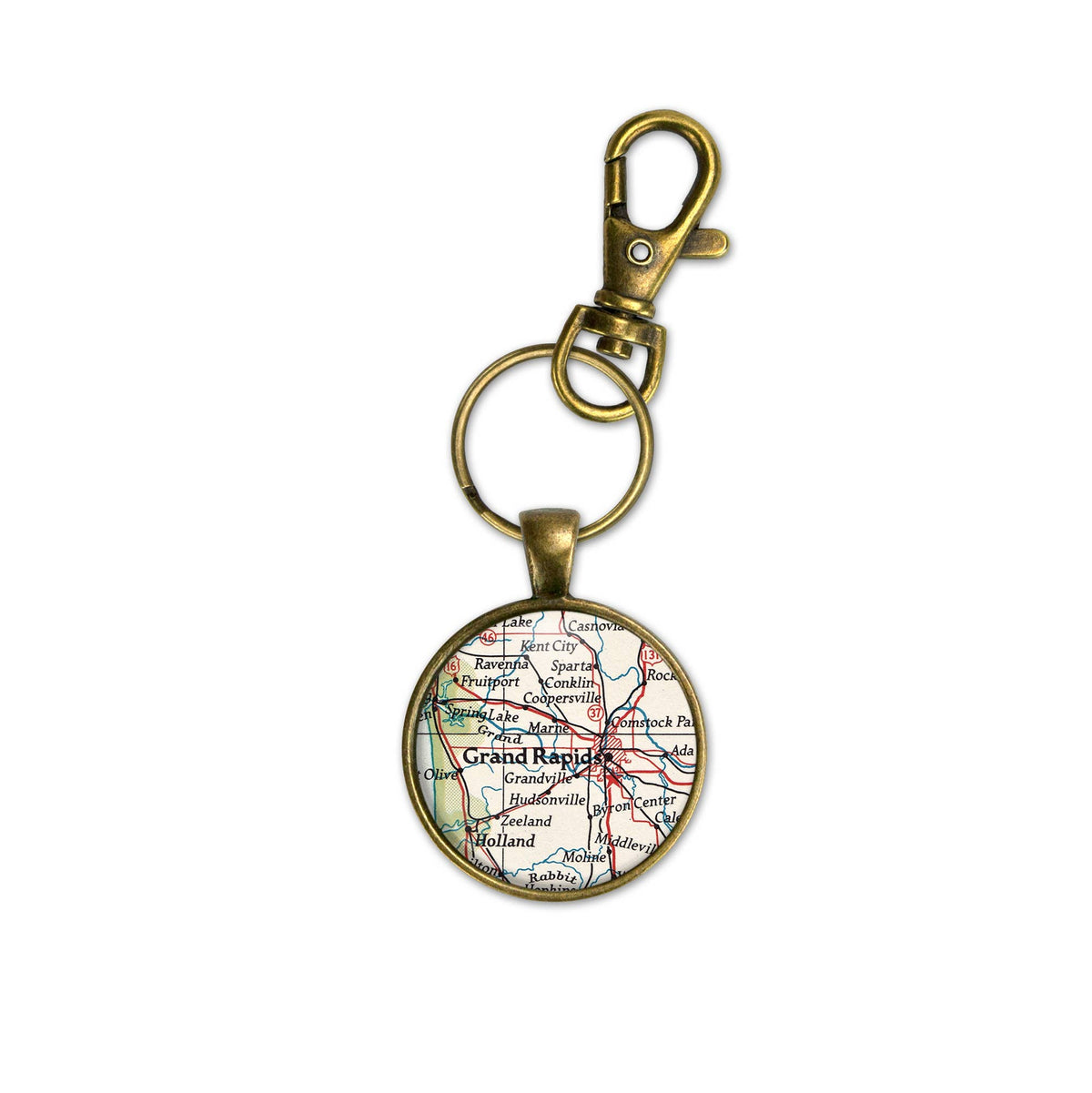Grand Rapids Michigan vintage map keychain