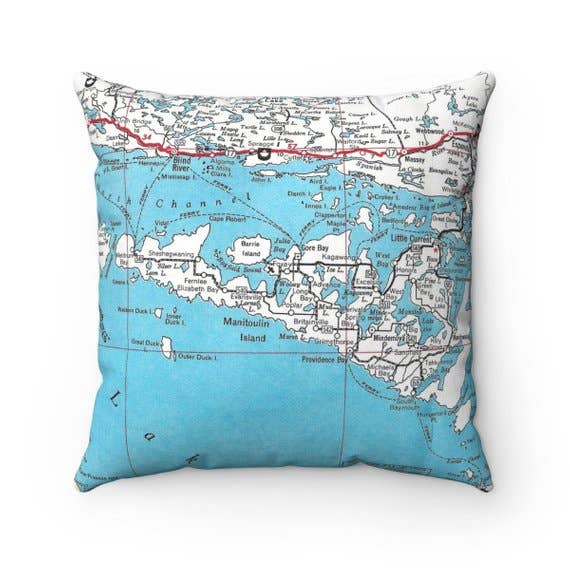 Manitoulin Island vintage map throw pillow