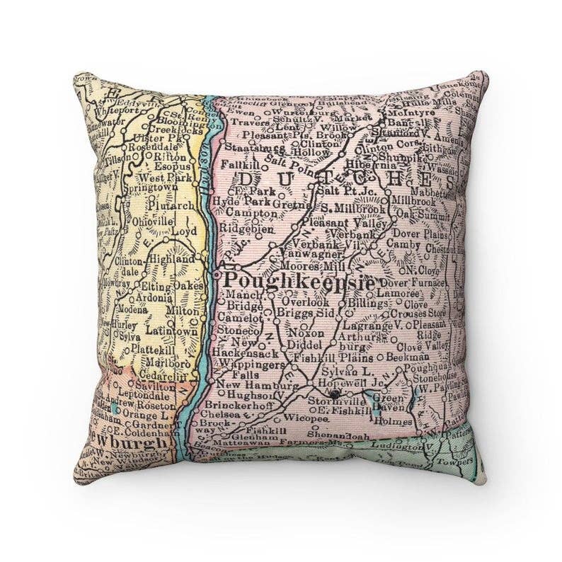 Poughkeepsie New York vintage map throw pillow