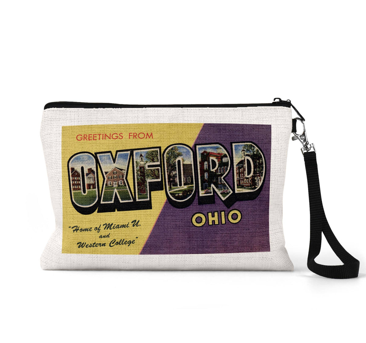 Oxford Ohio Miami University vintage postcard wristlet travel pouch