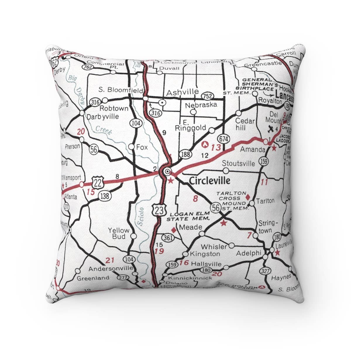Circleville Ohio vintage map throw pillow