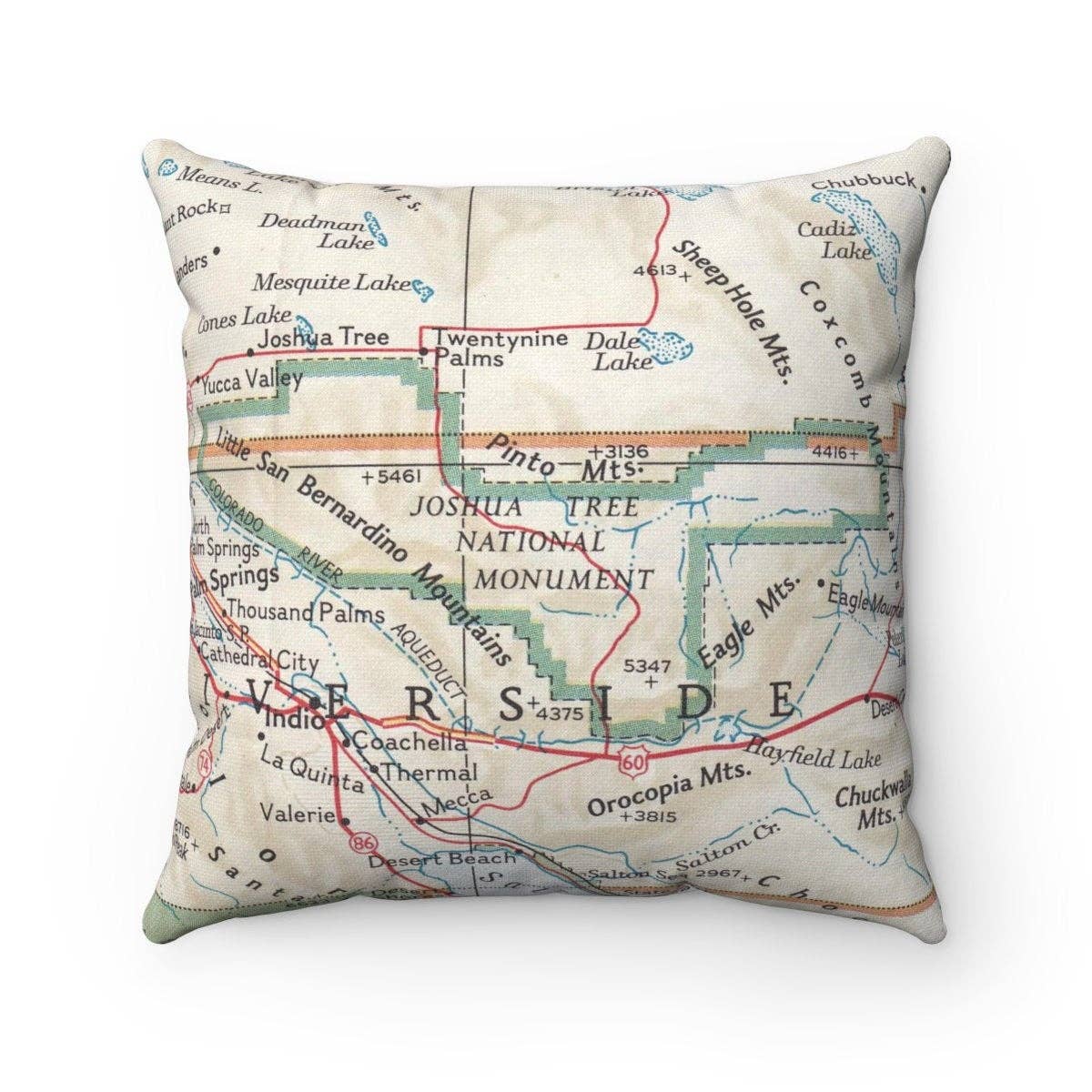 Joshua Tree National Park California vintage map throw pillow