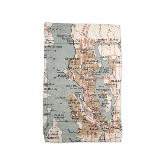 Seattle Washington map tea towel