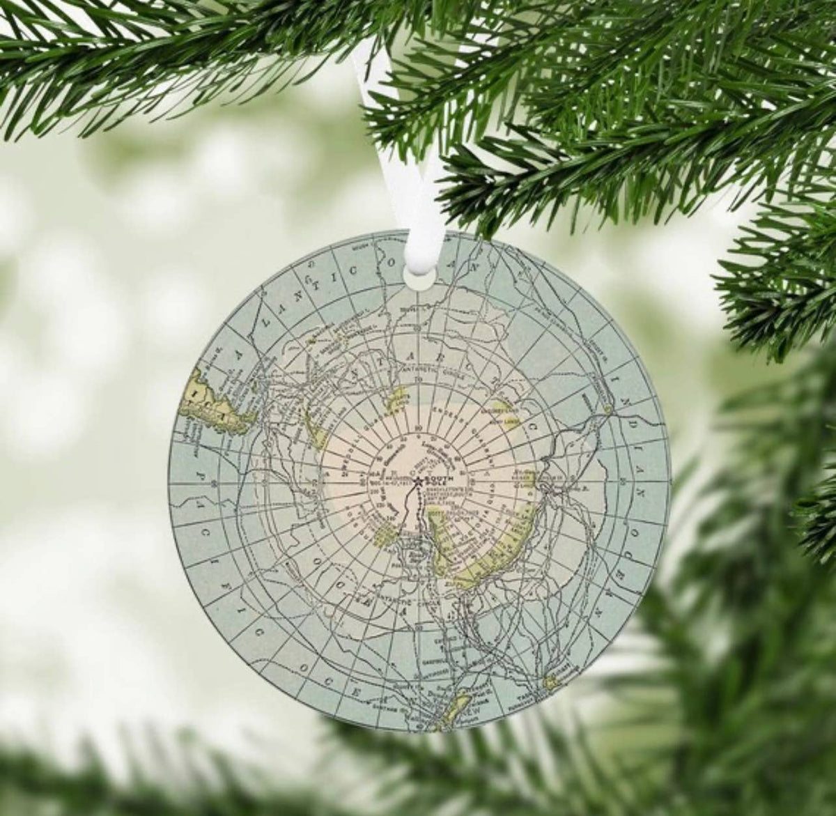 South Pole Antarctica vintage map Christmas ornament